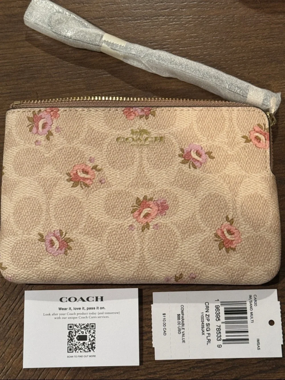 Coach Pink Floral Signature Zip Wristlet Pouch - Picture 1 of 5